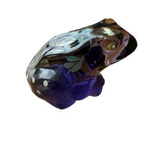 VTG Fenton Art Glass Frog Figurine ~ Purple Amethyst Hand Painted by D. Fredrick